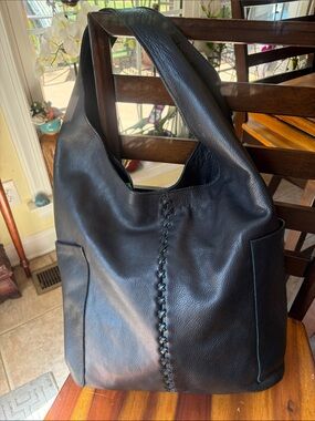 Jennifer Haley Black Leather Hobo Tote Bag
